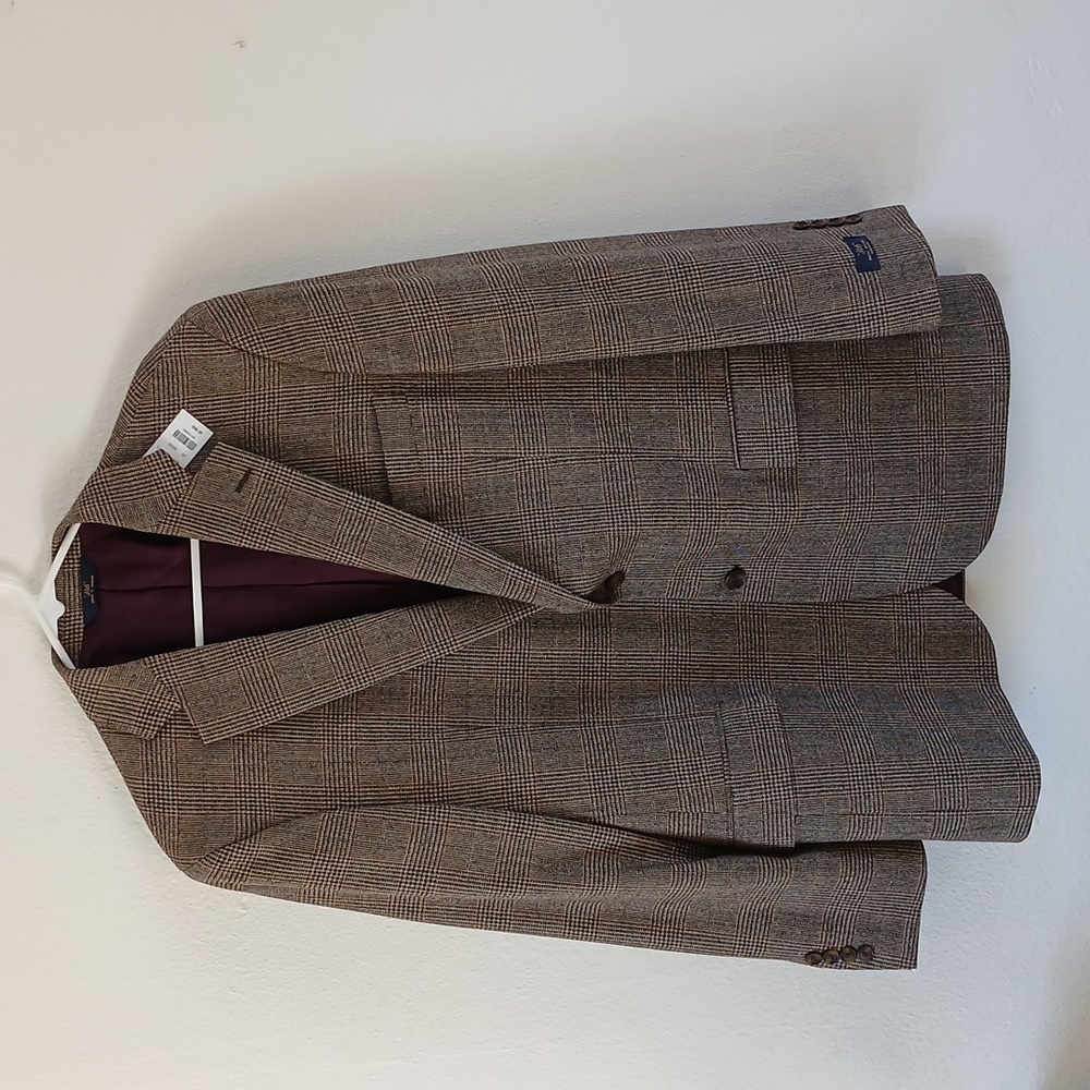 Brooks Brothers Madison Fit 346 Blazer Mens 42R Brown Plaid Sports Coat Jacket